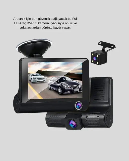 Araç DVR Kamerası 3’lü 170° Geniş Açılı Full HD ve Park Destekli