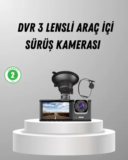 Üç Kameralı Araç DVR Full HD Gece Görüşlü ve 2 inç IPS Ekranlı