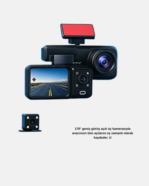 Full HD Üç Kameralı Araç Kamerası G-Sensörlü ve Gece Görüşlü