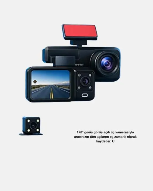 Üç Kameralı Dash Cam 170° Geniş Açılı Full HD Gece Görüşlü