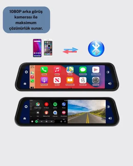 1080P Çift Kameralı Dokunmatik Dikiz Aynası G Sensörlü