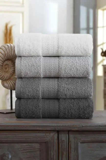 4 Lü El Yüz Havlu Seti %100 Pamuklu Gökkuşağı 50x85 Cm Antrasit