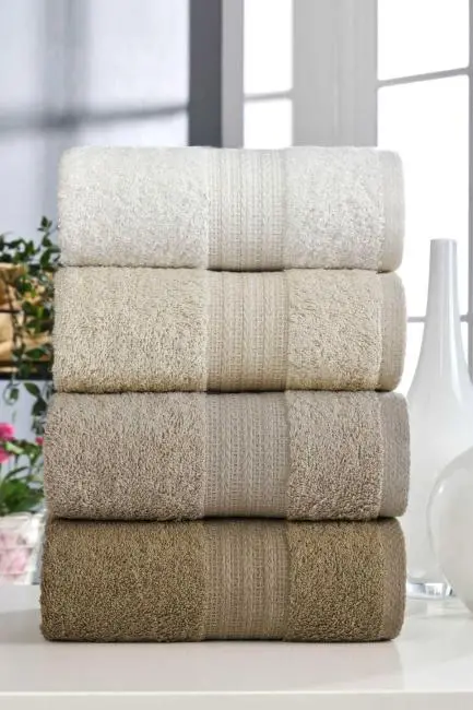 4 Lü El Yüz Havlu Seti %100 Pamuklu Gökkuşağı 50x85 Cm Kahve