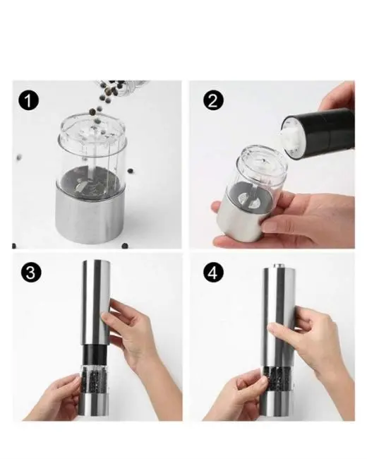 Elektrikli Baharat Öğütücü Pilli Paslanmaz Çelik Otomatik Tuz Karabiber Değirmeni