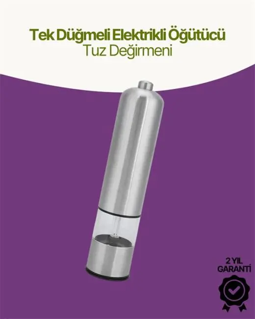 Elektrikli Baharat Öğütücü Pilli Paslanmaz Çelik Otomatik Tuz Karabiber Değirmeni