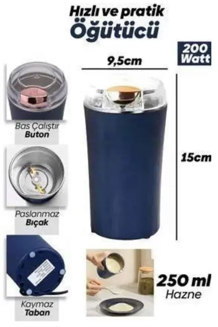 Dayanıklı Paslanmaz Çelik Kolay Kullanım Kahve Ve Baharat Öğütücü