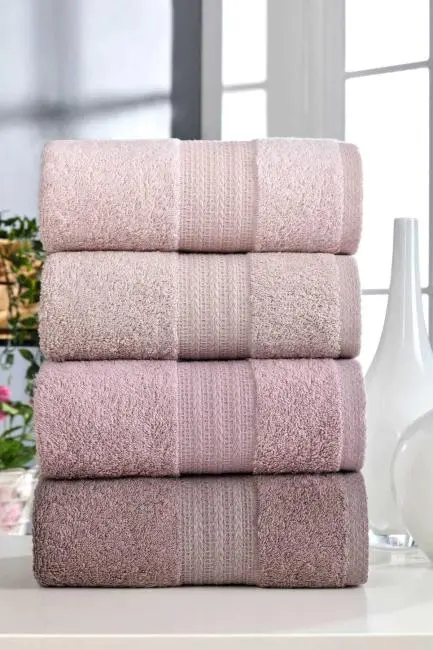 4 Lü El Yüz Havlu Seti %100 Pamuklu Gökkuşağı 50x85 Cm  Pudra