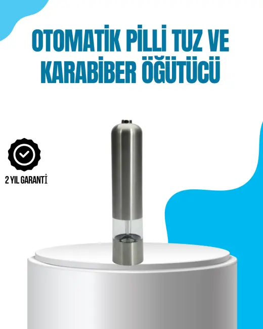 Pilli Otomatik Baharat Değirmeni Tek Tuşla Kolay Kullanım
