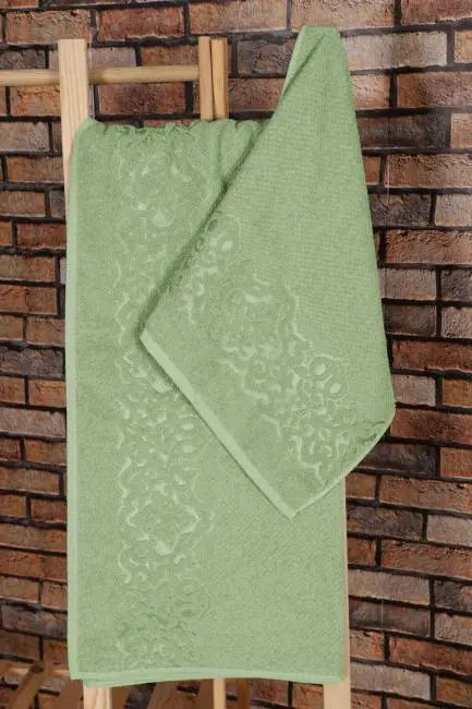 2 Parça %100 Pamuklu Banyo Havlu Seti Sultan Yeşil