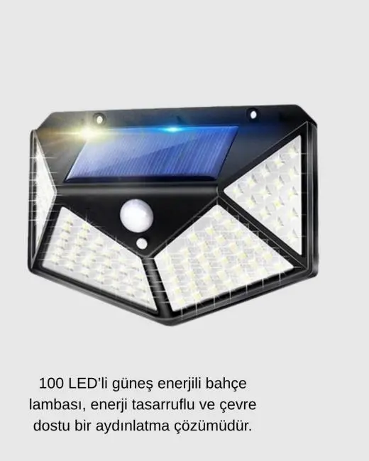 100 LED Güneş Enerjili Bahçe Lambası – PIR Sensörlü IP65 Su Geçirmez Dış Mekan Aydınlatma