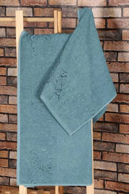 2 Parça %100 Pamuklu Banyo Havlu Seti Sultan İndigo