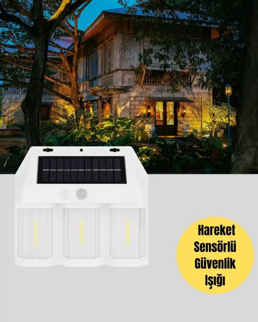 Dış Mekan Solar Duvar Lambası – 120° Hareket Algılama 3 Işık Modu
