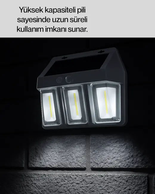 3 in 1 Solar Duvar Lambası – IP65 Su Geçirmez Hareket Sensörlü