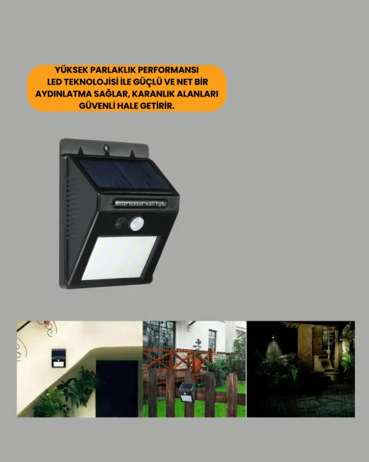Sensörlü 20 LED Solar Duvar Lambası 3 Metre Algılama Mesafesi