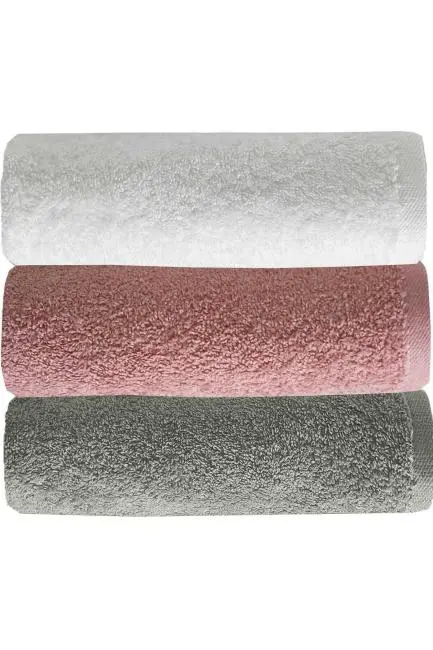 3 lü Düz Renk El Yüz Havlu Seti %100 Pamuklu 50x90 Cm Gri-Gül-Beyaz