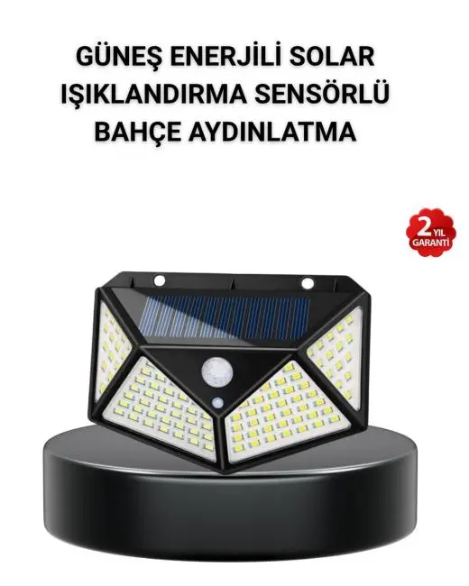 Solar Bahçe Lambası 100 LED Hareket Sensörlü Güneş Enerjili Aydınlatma