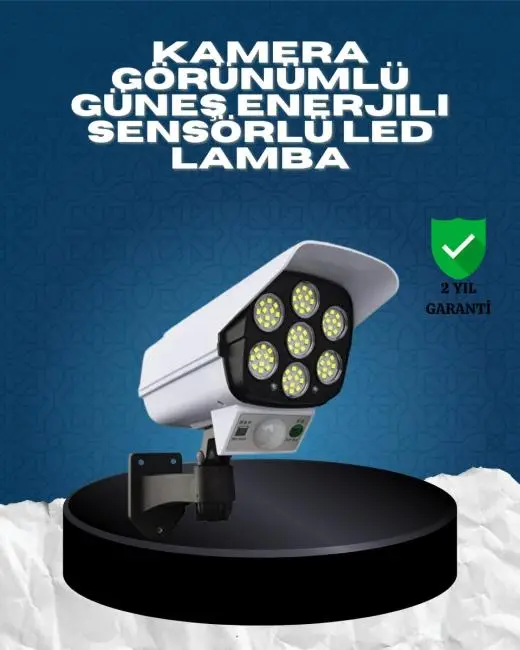Güneş Enerjili Kamera Görünümlü Hareket Sensörlü LED Duvar Lambası Uzaktan Kumandalı