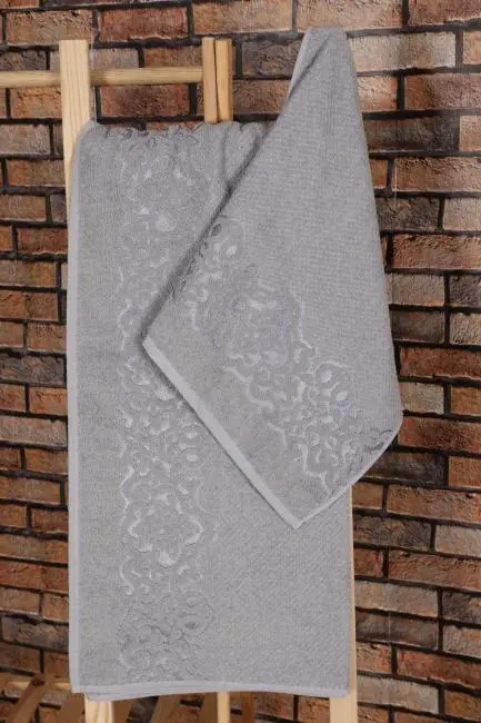 2 Parça %100 Pamuklu Banyo Havlu Seti Sultan Gri