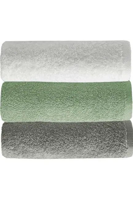 3 lü Düz Renk El Yüz Havlu Seti %100 Pamuklu 50x90 Cm Gri-Yeşil-Beyaz
