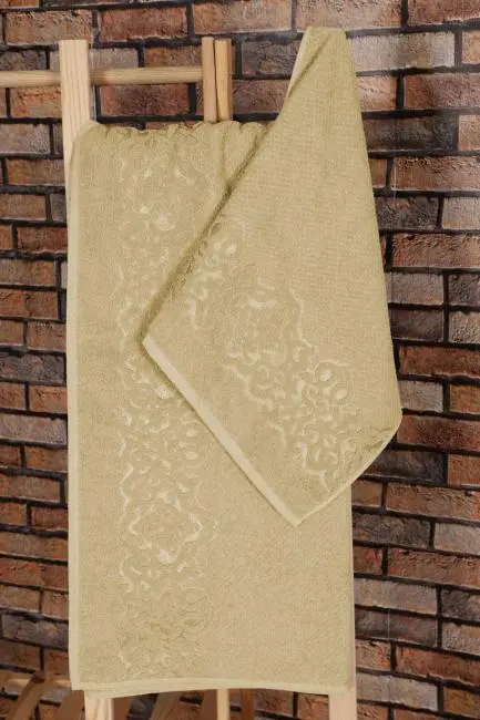 2 Parça %100 Pamuklu Banyo Havlu Seti Sultan Bej