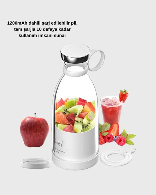 Şarjlı Portatif Blender – Gıda Sınıfı Malzeme 10 Kullanımlık Pil Mini Boy ve Hafif Tasarım