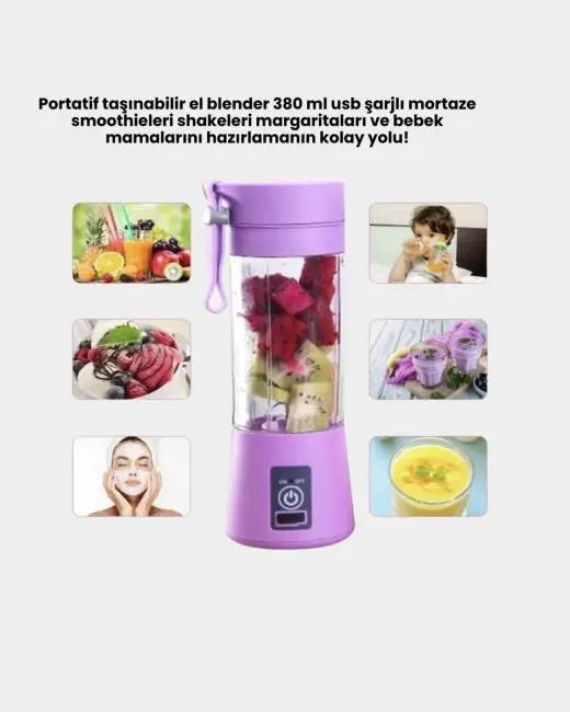 Şarjlı 380ml Portatif Smoothie Blender USB Mini Shake Yapıcı