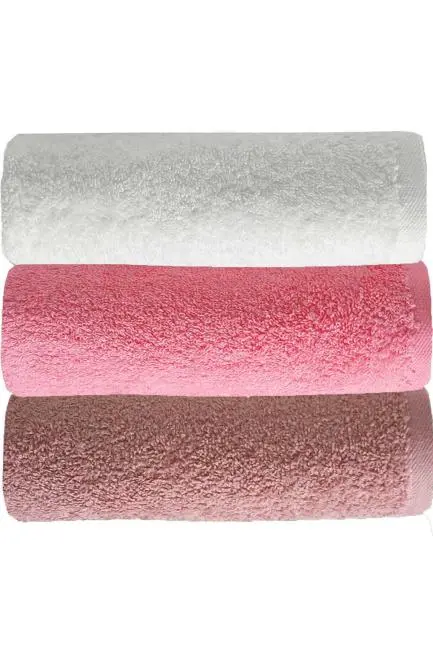 3 lü Düz Renk El Yüz Havlu Seti %100 Pamuklu 50x90 Cm Gül-Pembe-Beyaz