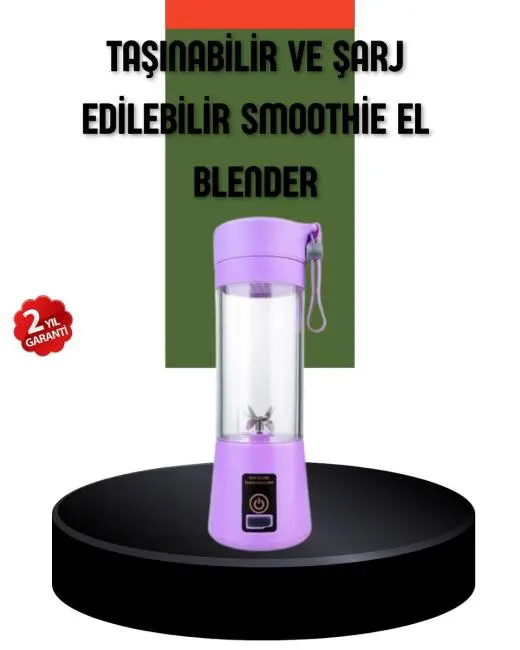 Taşınabilir USB Şarjlı Mini Smoothie Blender 380ml Çelik Bıçaklı Portatif
