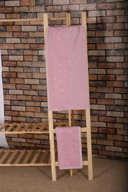 2 Parça %100 Pamuklu Banyo Havlu Seti Sultan Pembe