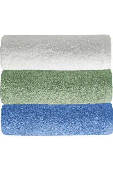 3 lü Düz Renk El Yüz Havlu Seti %100 Pamuklu 50x90 Cm Mavi-Yeşil-Beyaz