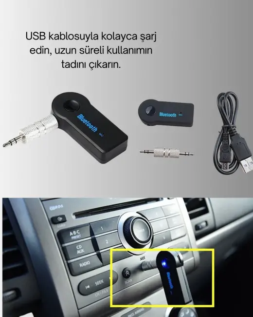 Araç İçi Bluetooth AUX Adaptörü ve Telefon Görüşme Cihazı
