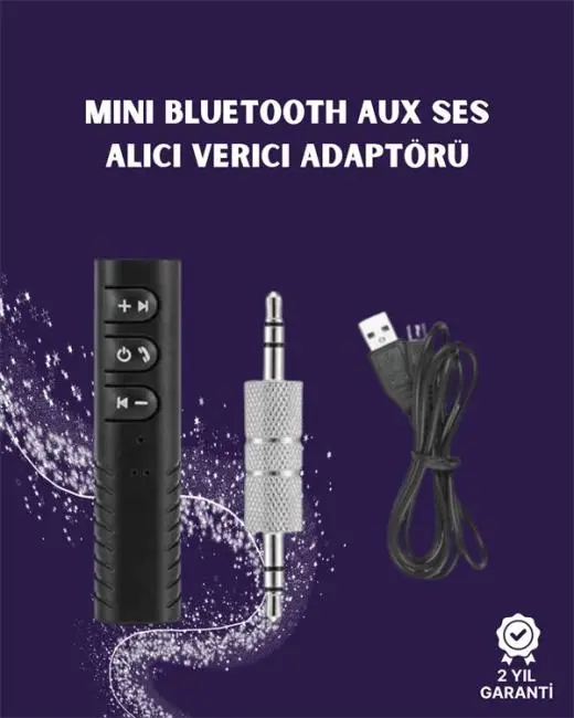Bluetooth AUX Adaptör | 3.5mm Ses Girişi İçin Kablosuz Dönüştürücü 10m Menzil