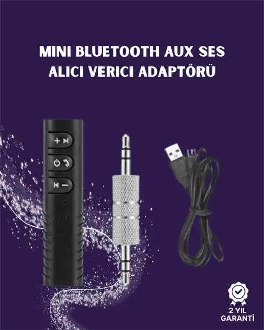 Bluetooth AUX Adaptör | 3.5mm Ses Girişi İçin Kablosuz Dönüştürücü 10m Menzil