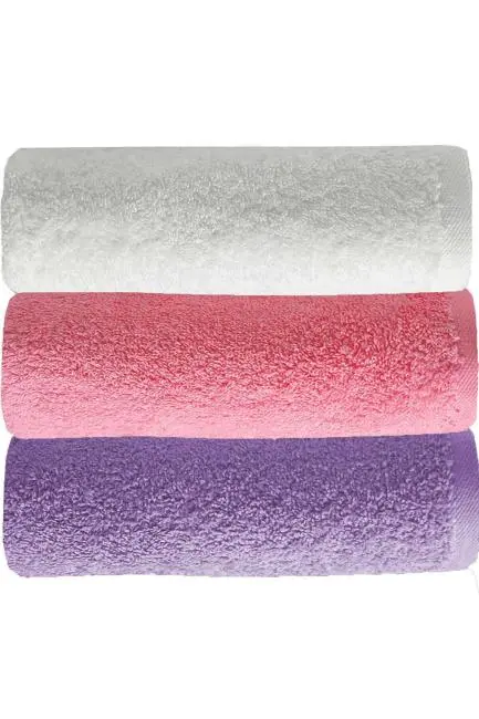 3 lü Düz Renk El Yüz Havlu Seti %100 Pamuklu 50x90 Cm Mor-Pembe-Beyaz