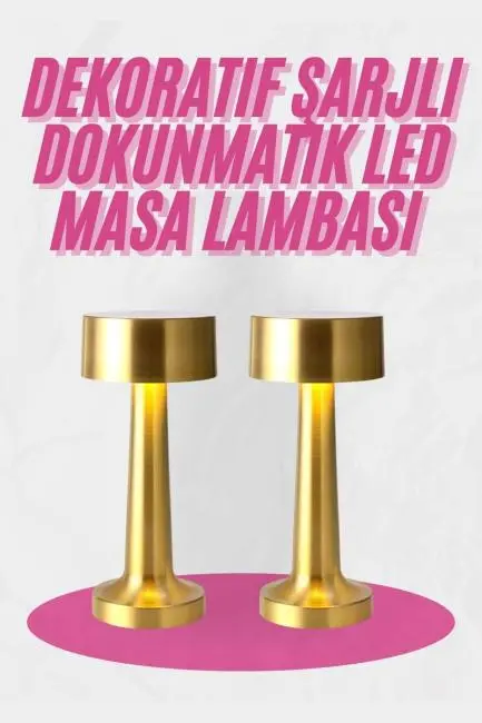 Altın Rengi Masa ve Gece Lambası Dokunmatik Şarjlı Masa Lambası
