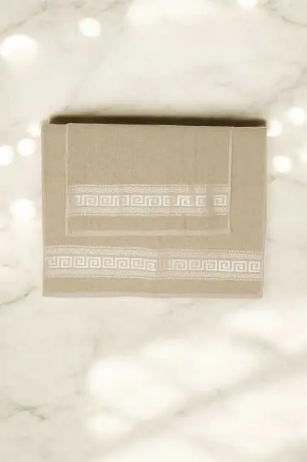 2 Parça Elysium Premium Banyo Havlu Seti  %100 Pamuk 70x140 Cm Bej