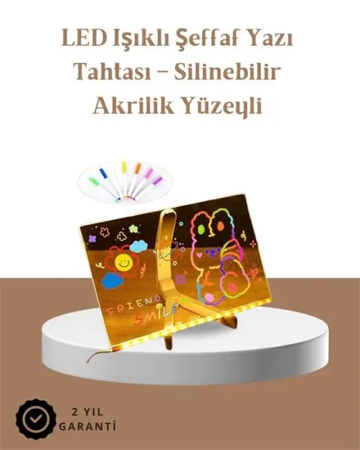 LED Aydınlatmalı Şeffaf Mesaj Tahtası – 30x20 cm Neon Etkili Yazılar İçin Tasarlandı