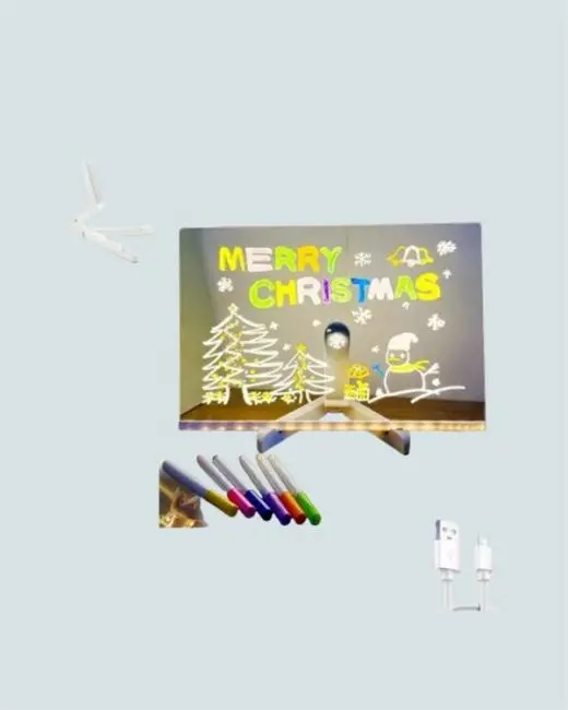 LED Aydınlatmalı Şeffaf Mesaj Tahtası – 30x20 cm Neon Etkili Yazılar İçin Tasarlandı