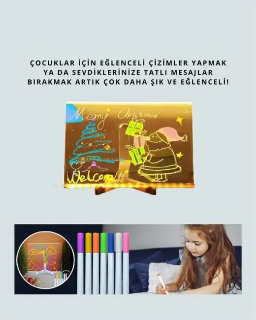 LED Aydınlatmalı Şeffaf Mesaj Tahtası – 30x20 cm Neon Etkili Yazılar İçin Tasarlandı