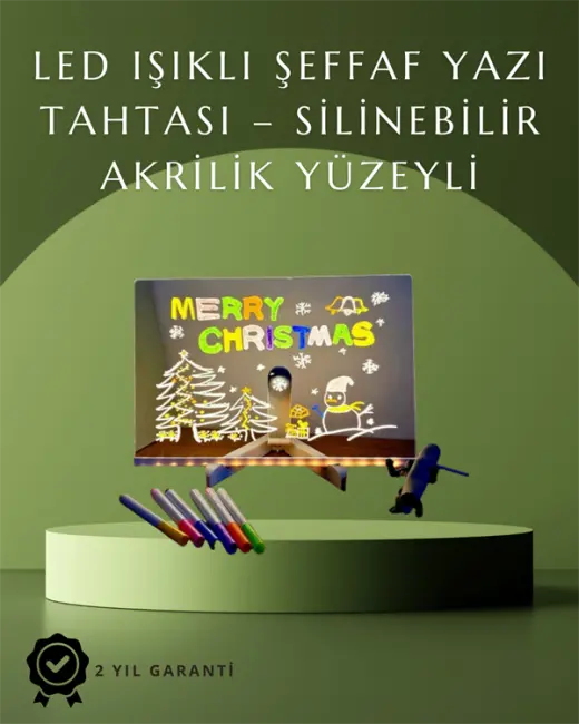 Şık ve Modern LED Pano – Neon Işıklı Silinebilir Akrilik Yazı Tahtası 7 Renkli Kalem Dahil