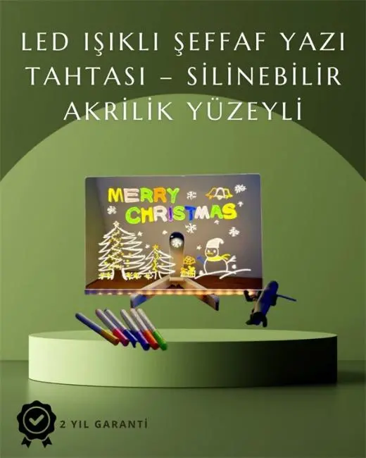 Şık ve Modern LED Pano – Neon Işıklı Silinebilir Akrilik Yazı Tahtası 7 Renkli Kalem Dahil