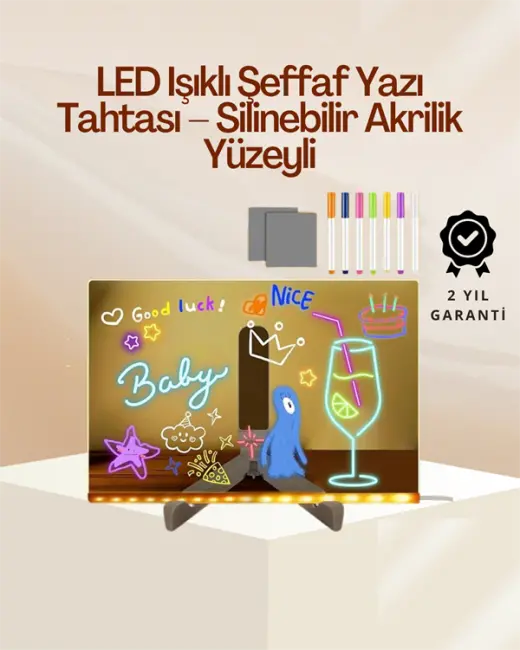 Çocuklar İçin Renkli LED Mesaj Tahtası – Neon Kalemli Eğlenceli ve Yaratıcı Yazı Panosu