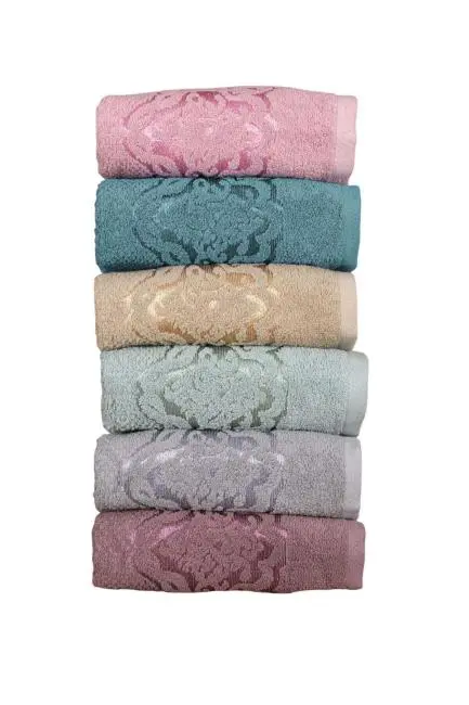 6 lı El Yüz Renkli Havlu Seti %100 Pamuk Sultan 50x90 Cm
