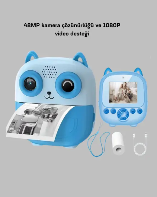 Çocuklar İçin Dijital Kamera Termal Yazıcı 48MP Çift Kamera 1300mAh Batarya