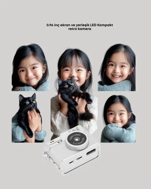 Mini HD Dijital Kamera 1080P Kordonlu Taşınabilir Retro Model