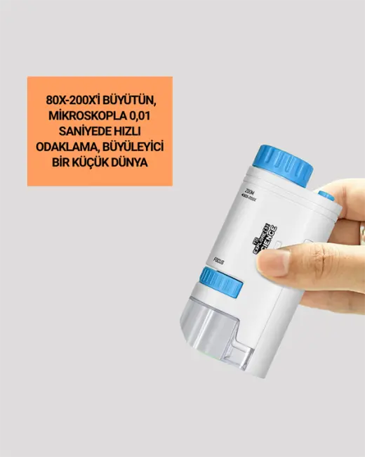 Taşınabilir LED Işıklı Cep Mikroskop – 80X–200X Büyütme