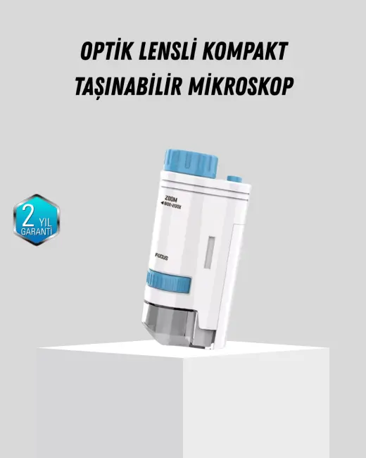 Taşınabilir Mini Mikroskop LED Işıklı 80X–200X Büyütmeli ve Odak Ayarlı