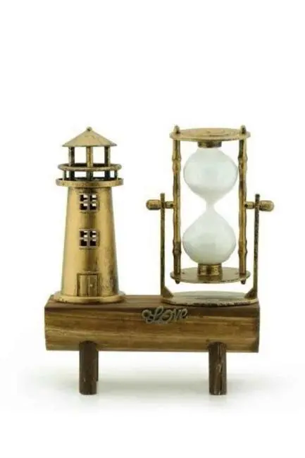 Deniz Feneri Kum Saati Ahşap Görünümlü Vintage Tarz Biblo