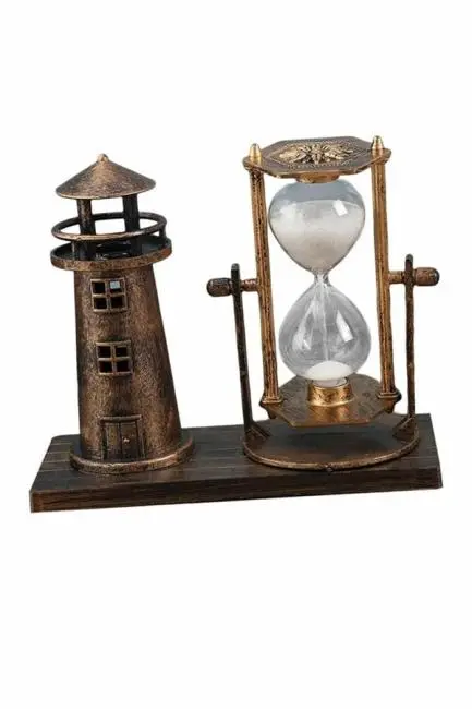 Deniz Feneri Kum Saati Ahşap Görünümlü Vintage Tarz Biblo