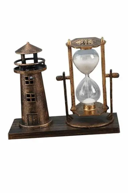 Deniz Feneri Kum Saati Ahşap Görünümlü Vintage Tarz Biblo